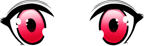 Expressive red anime eyes with black pupils on transparent background
