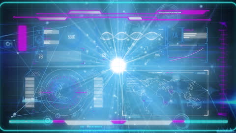 Futuristic Digital Interface with Networks and Data Graphics Animation