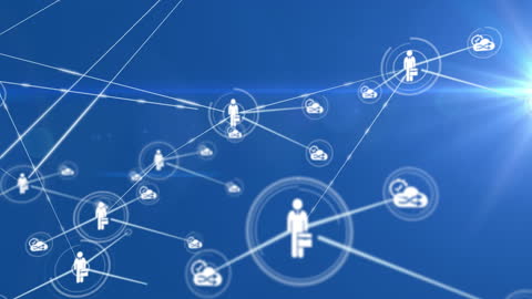 Digital Networking Concept with Connected Icons on Blue Background