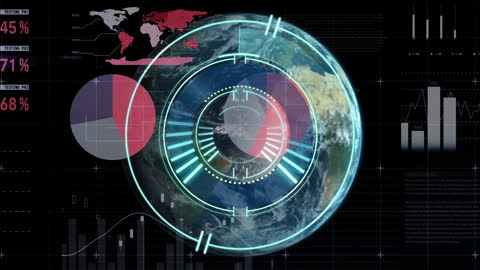 Futuristic Data Visualization with Spinning Globe and Charts