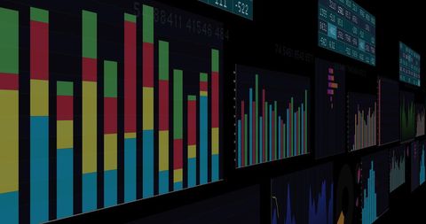 Colorful Bar Charts on Black Background Displaying Financial Data - Download Free Stock Images Pikwizard.com