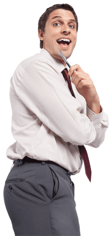 Thoughtful Businessman in Shirt and Tie Holding Pen Transparent PNG