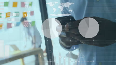 Businessman Analyzing Data Using Smartphone in Office Setting