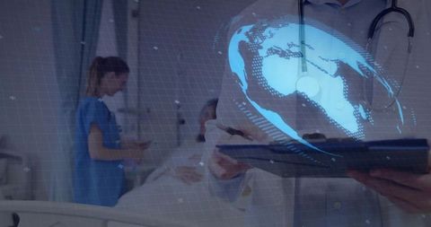 Doctor Projecting Futuristic Hologram in Hospital