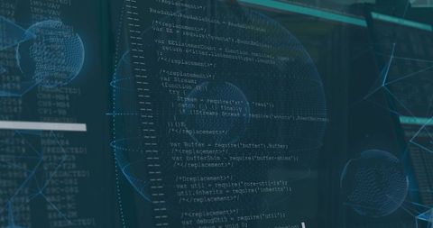 Futuristic programming interface with 3d wireframe globes