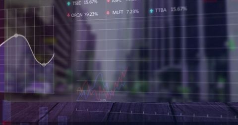 Digital Financial Charts Overlay in Modern Office Space