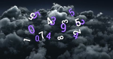 Floating Numbers Over Stormy Clouds Representing Math Concept