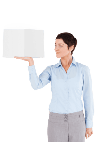 caucasian businesswoman holding white box on transparent background - Download Free Stock Videos Pikwizard.com