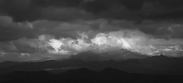 Dramatic Clouds and Mountain Peaks in Black and White Landscape - Download Free Stock Photos Pikwizard.com