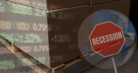 Recession Warning Concept with Globe and Stock Data
