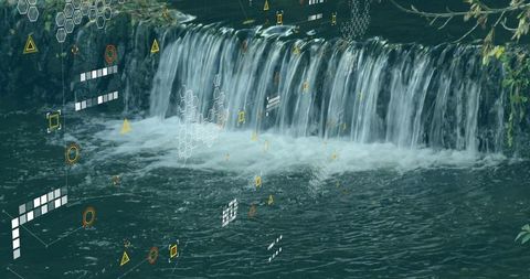 Futuristic Technology Concept with Cascade Waterfall