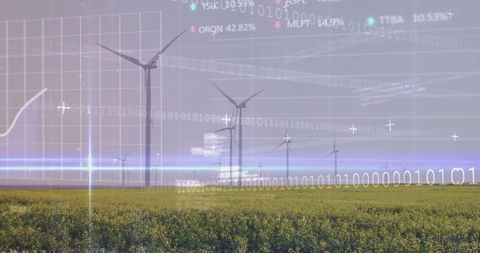 Wind Turbines Over Cropland with Data Analytics Overlay for Renewable Energy Monitoring