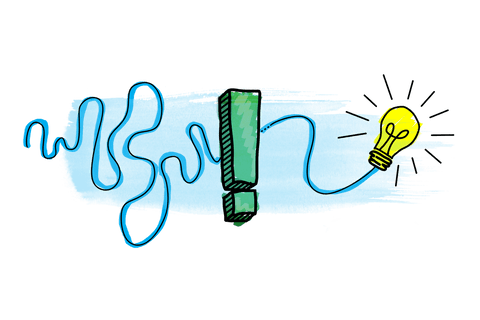 Creative light bulb with exclamation mark on transparent background