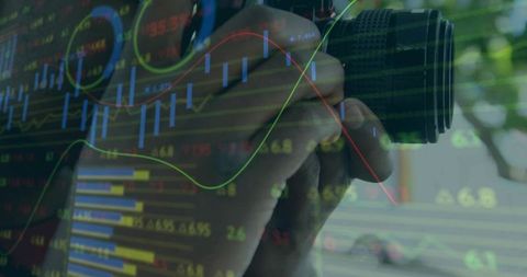 Photographer Capturing World with Overlay of Stock Market Data