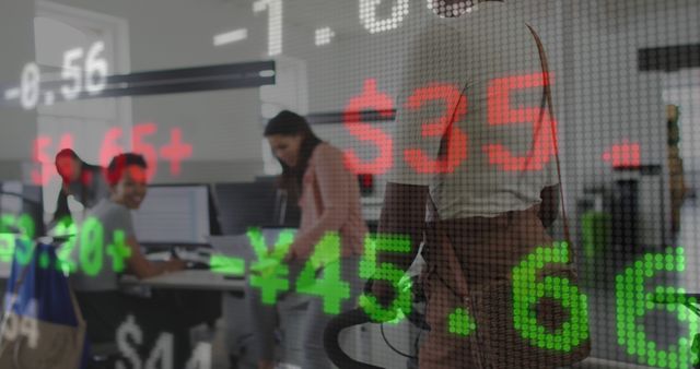 Stock Market Display Overlaid On Business Office Background - Download Free Stock Images Pikwizard.com