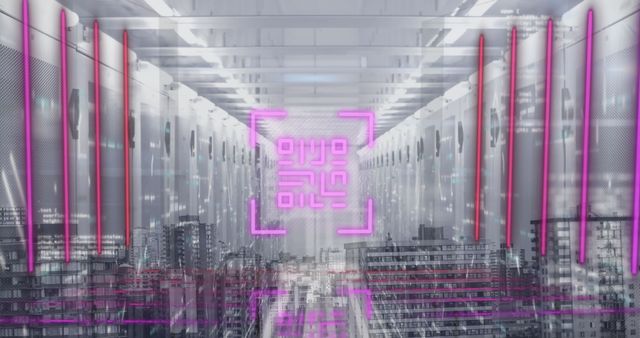 Futuristic QR Code Overlay with Data Processing in Server Room - Download Free Stock Images Pikwizard.com