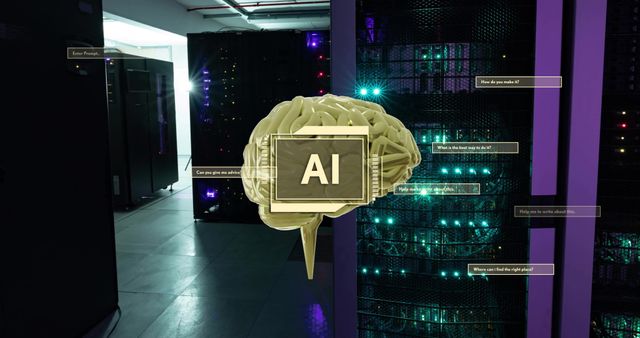 Artificial Intelligence Brain Over Server Room for Data Processing Concept - Download Free Stock Images Pikwizard.com