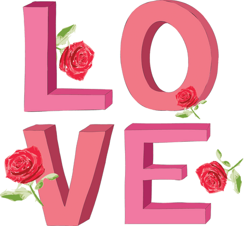 Transparent Love Text with Roses for Valentine's Day Design