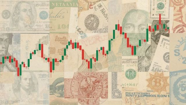 Candlestick Chart Overlayed on Global Currency Background