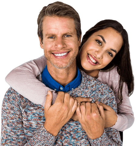Smiling Couple Embracing Together with Happy Expressions