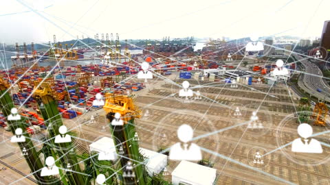 Cityscape Overlaid with Digital Network Connections