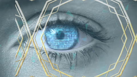 Digital Eye with Data Processing Animation Overlay