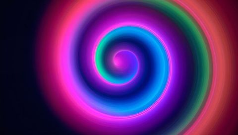 Glowing neon spiral radiating vibrant gradient rings and color vortex abstract background