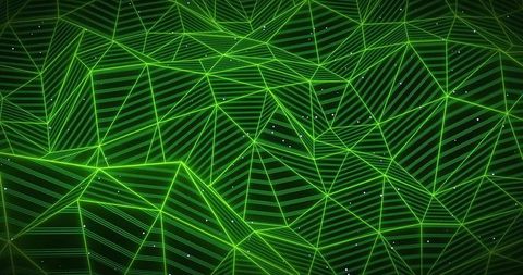 Green Wireframe Network with Luminous Lines and Dots