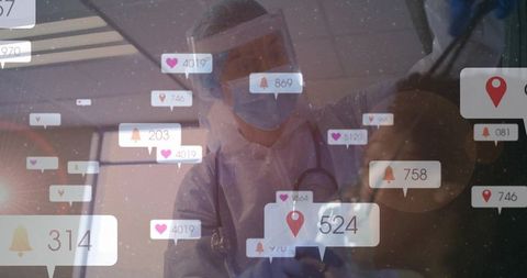 Clinician wearing ppe using augmented reality health notifications during patient exam