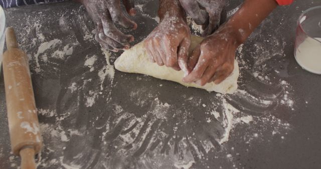 Hands Kneading Dough on Floured Table Preparing Homemade Bread - Download Free Stock Images Pikwizard.com