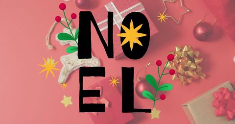 Festive NOEL Holiday Design with Gifts and Decorations