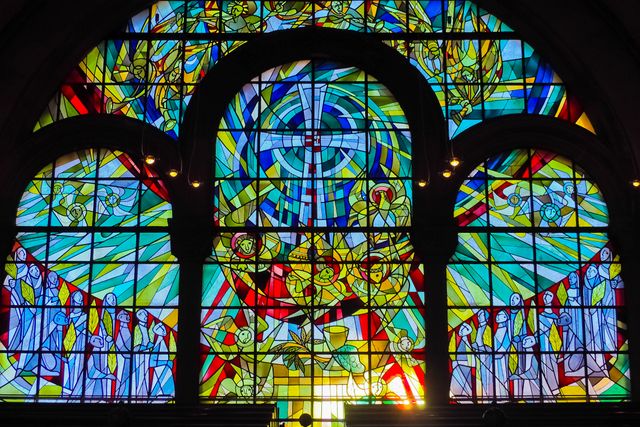 Stunning Stained Glass Window in Church with Colorful Patterns - Download Free Stock Photos Pikwizard.com