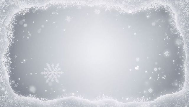 Frosted snow border framing soft gray gradient center for holiday greeting card background