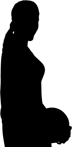 Transparent silhouette woman holding sports ball