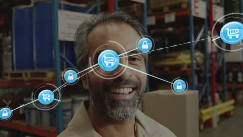 Warehouse Integration Networking with Smiling Employee