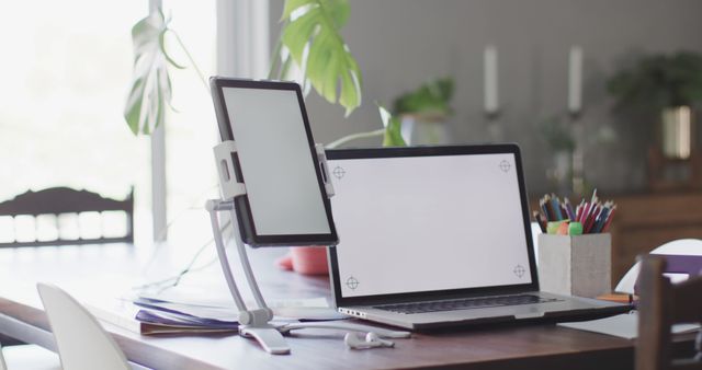 Modern Home Office Workspace with Laptop and Tablet - Download Free Stock Images Pikwizard.com