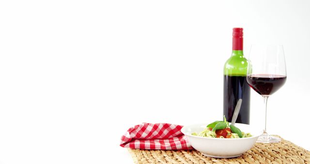 Wine Bottle and Glass of Red Wine with Pasta Dish - Download Free Stock Images Pikwizard.com