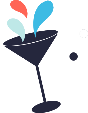 Stylized Martini Glass with Vibrant Splash Illustration on Transparent Background