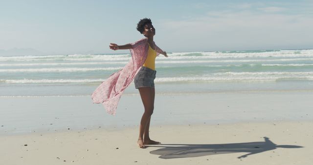 Carefree Woman Enjoying Beach Sunset in Summer - Download Free Stock Images Pikwizard.com