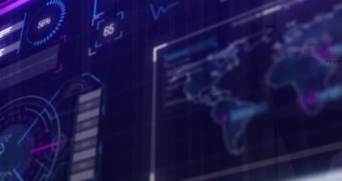 Consists of animated futuristic digital elements such as globe, network connections, and data displays. Ideal for illustrating concepts related to global technology advances, networking visualization, and data analysis. Useful for presentations, technology content, or as a visual element in educational resources about global digital transformation and connectivity.