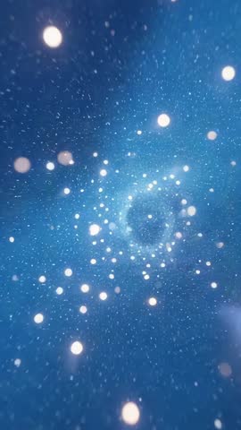 Vertical cosmic particles spiraling into luminous vortex core in deep blue space