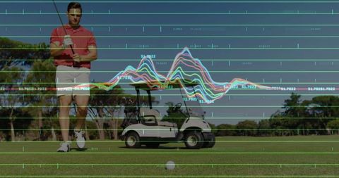 Male Golfer Analyzing Metrics on Vibrant Fairway