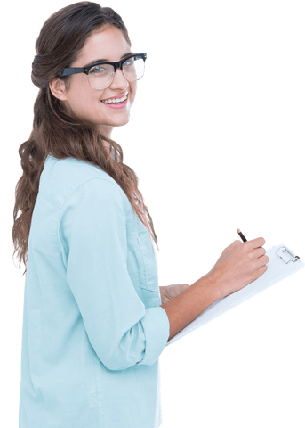Smiling Young Woman with Clipboard on Transparent Background - Download Free Stock Videos Pikwizard.com