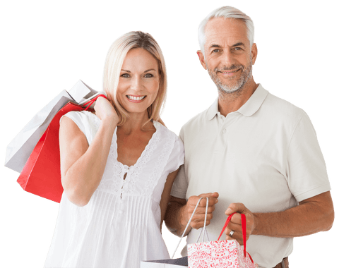 Caucasian Couple Enjoying a Shopping Experience on Transparent Background