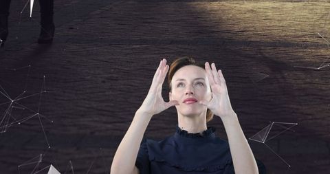 Woman interacting with virtual network interface