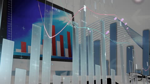 Digital Financial Data Graphs on High-Tech Computer Screen