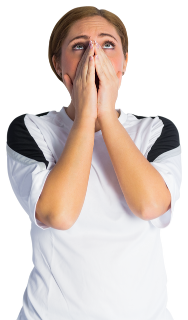 Transparent image of nervous female football fan covering mouth with hands - Download Free Stock Videos Pikwizard.com