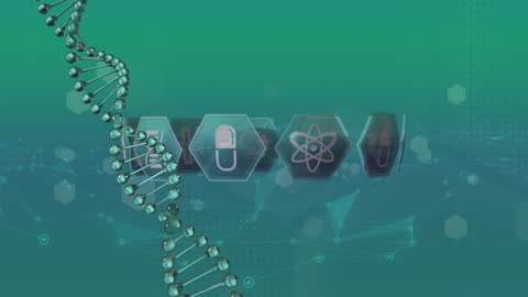 Medical Innovation Background with DNA and Tech Icons