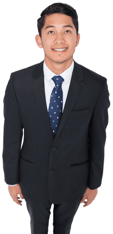 Happy Asian Businessman Looking Up Isolated on Transparent Background