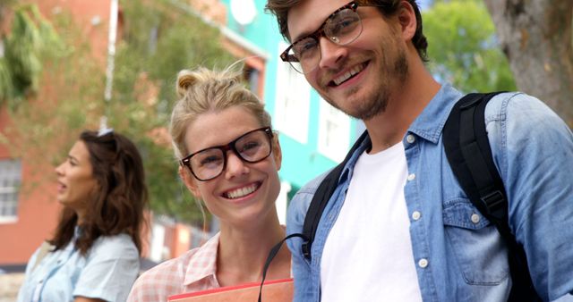 Happy College Students Smiling Outdoors - Download Free Stock Images Pikwizard.com